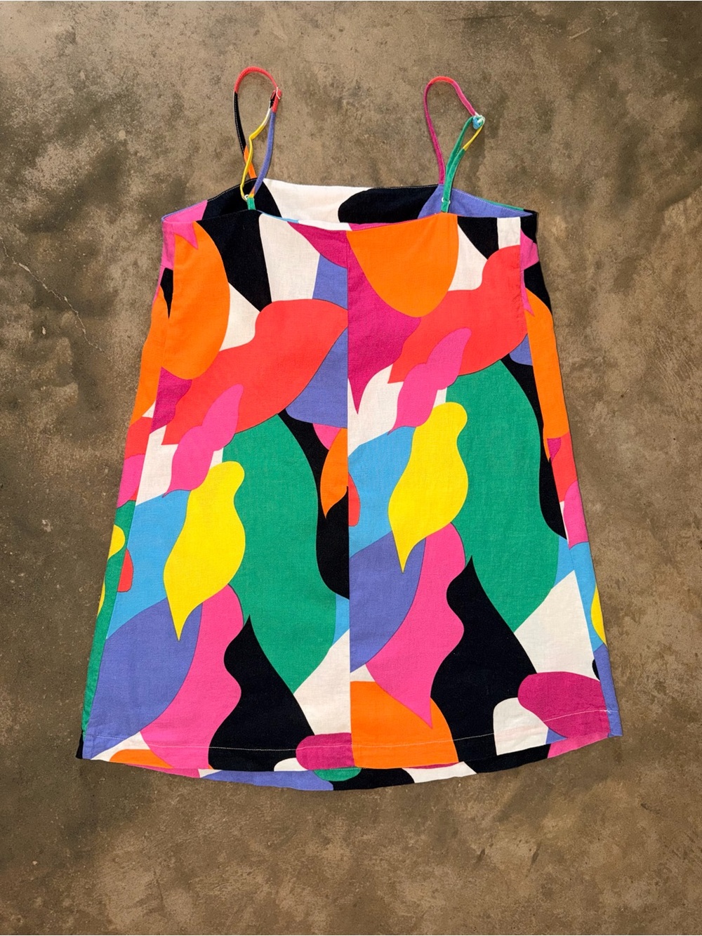 A New Day NWT Linen Blend Abstract Mini Dress Multicolor XS Adjustable - Picture 2 of 9